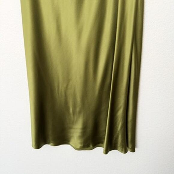[Serenity] Olive Green Elastic Waist Pull On Silk Satin Midi Slip Skirt NWT XL - Picture 6 of 12